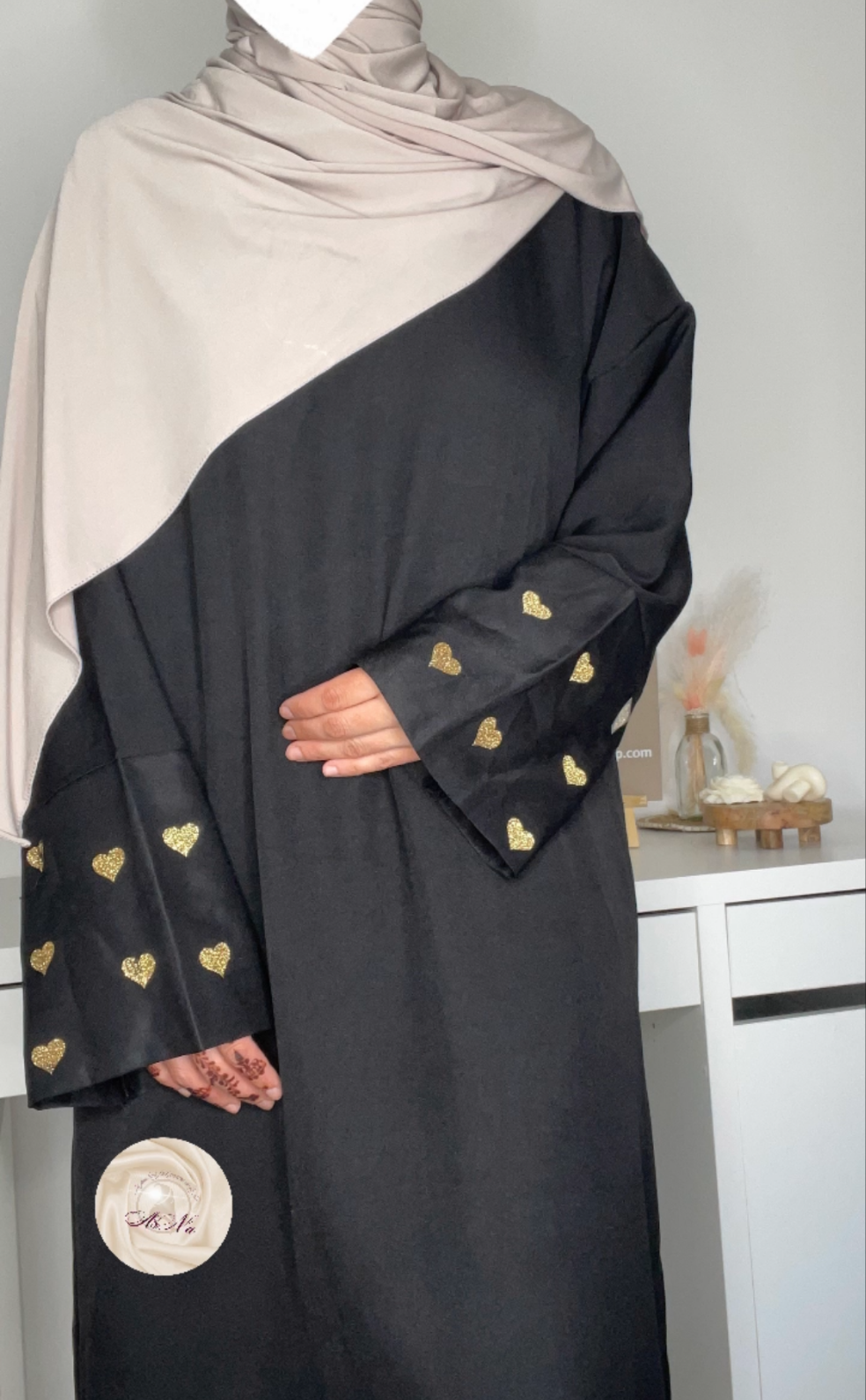 Abaya cœur effet lin