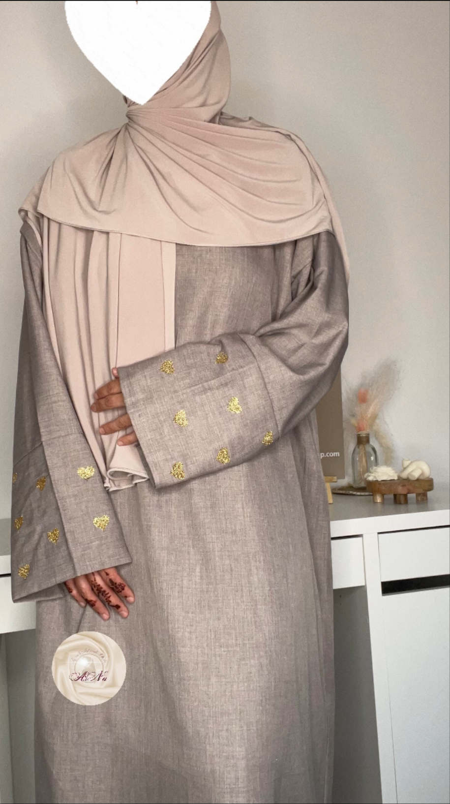 Abaya cœur effet lin