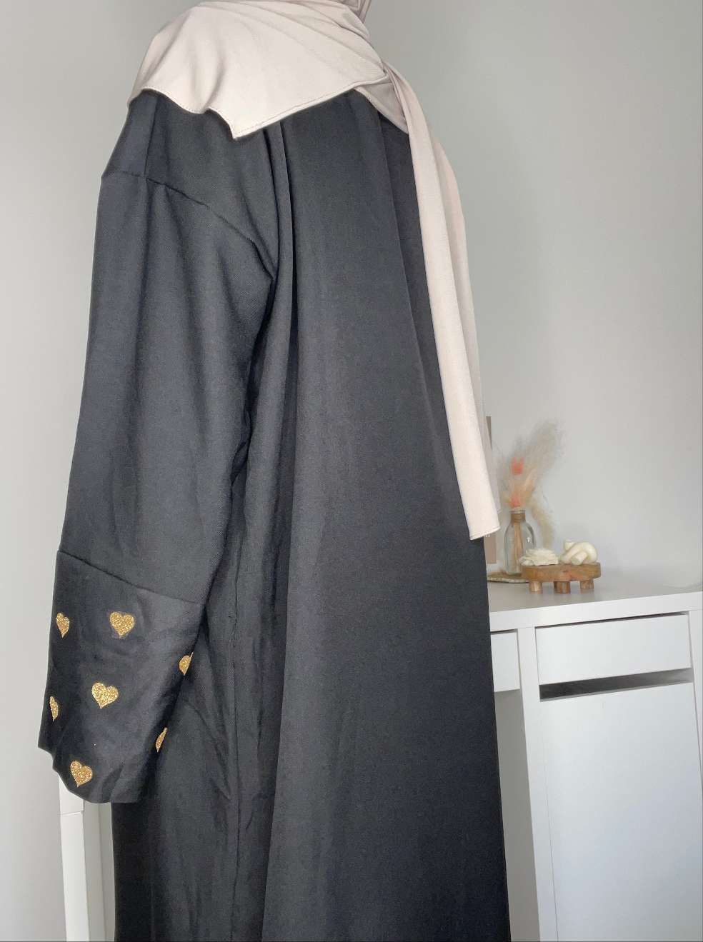 Abaya cœur effet lin